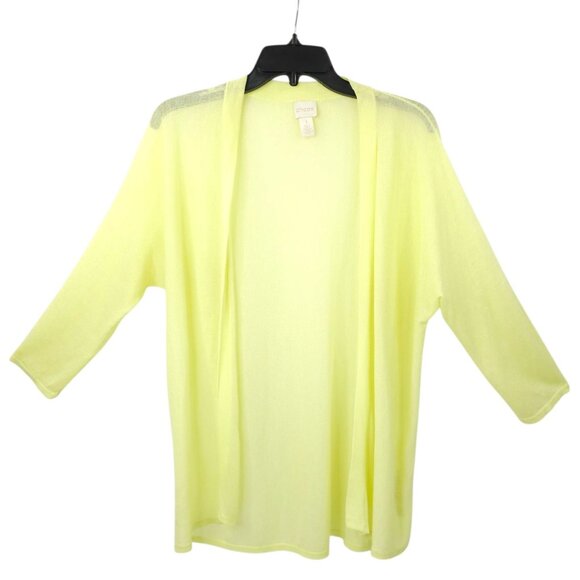 Chicos Open Front Cardigan Womens 1 US M/8 Semi Sheer 3/4 Sleeve Light Yellow - Picture 1 of 16